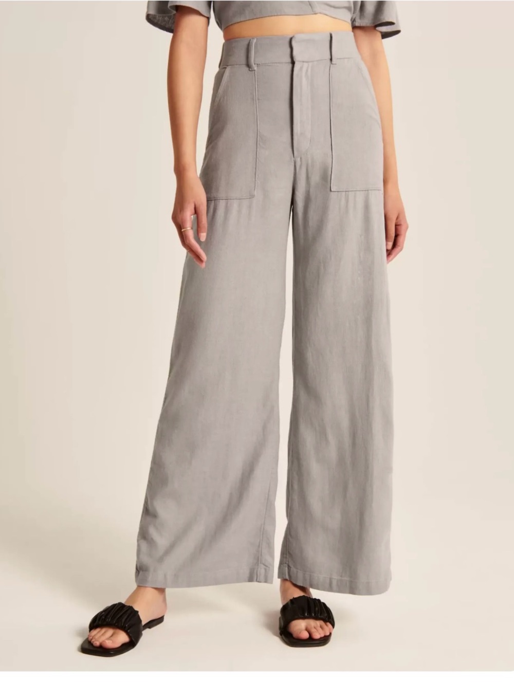 Abercrombie & Fitch Light Gray High-Rise Wide-Leg Pants